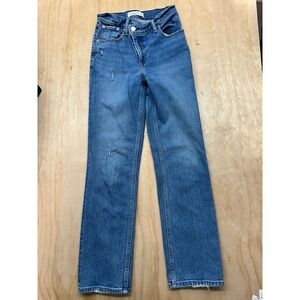 Abercrombie & Fitch 90s Straight Ultra High Rise Criss Cross Jeans 24 Short Blue
